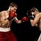 Two professional boxer boxing on black wall,